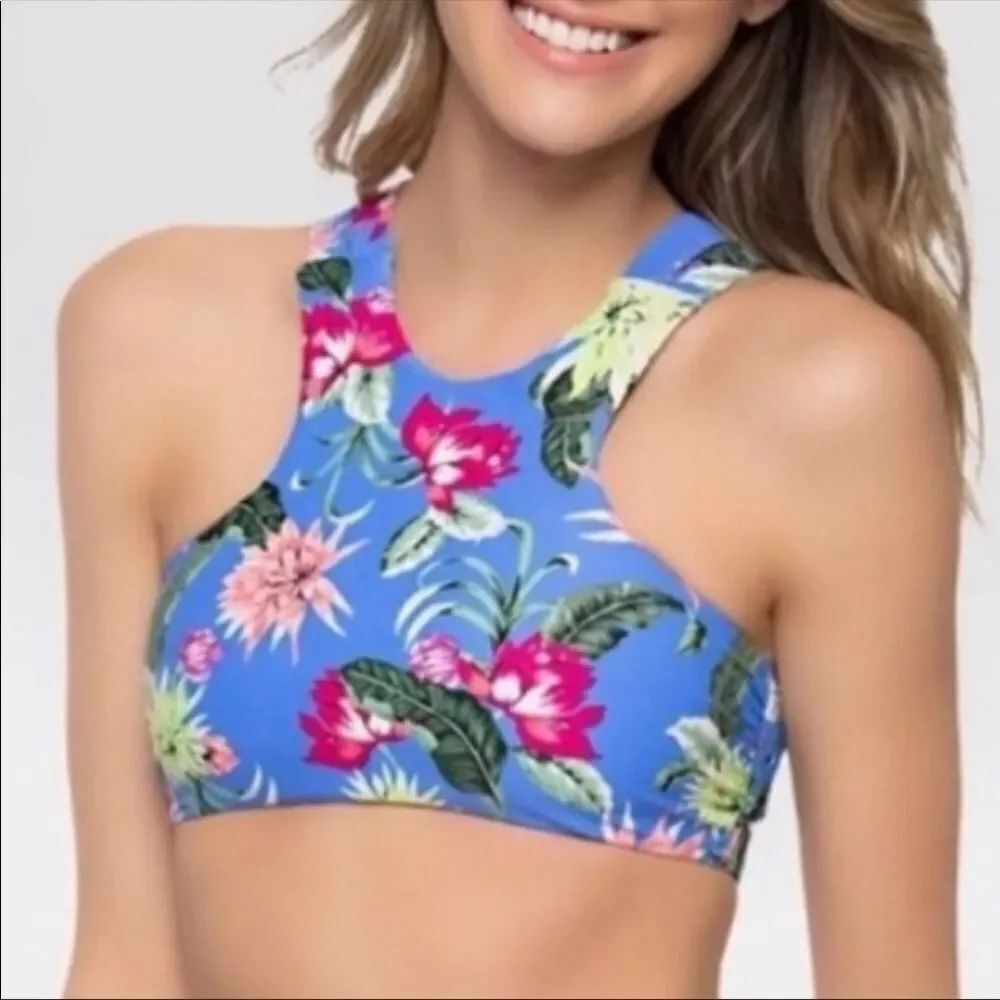 TORI PRAVER SEAFOAM | Floral Blue Swimsuit Top XS
